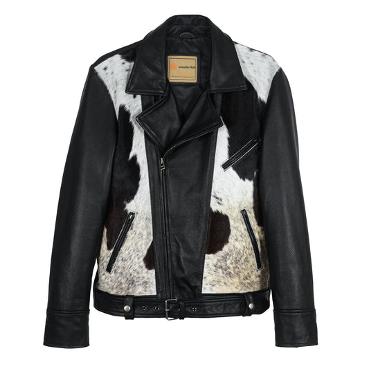 Cowhide Moto Jacket with Hair-On Panels