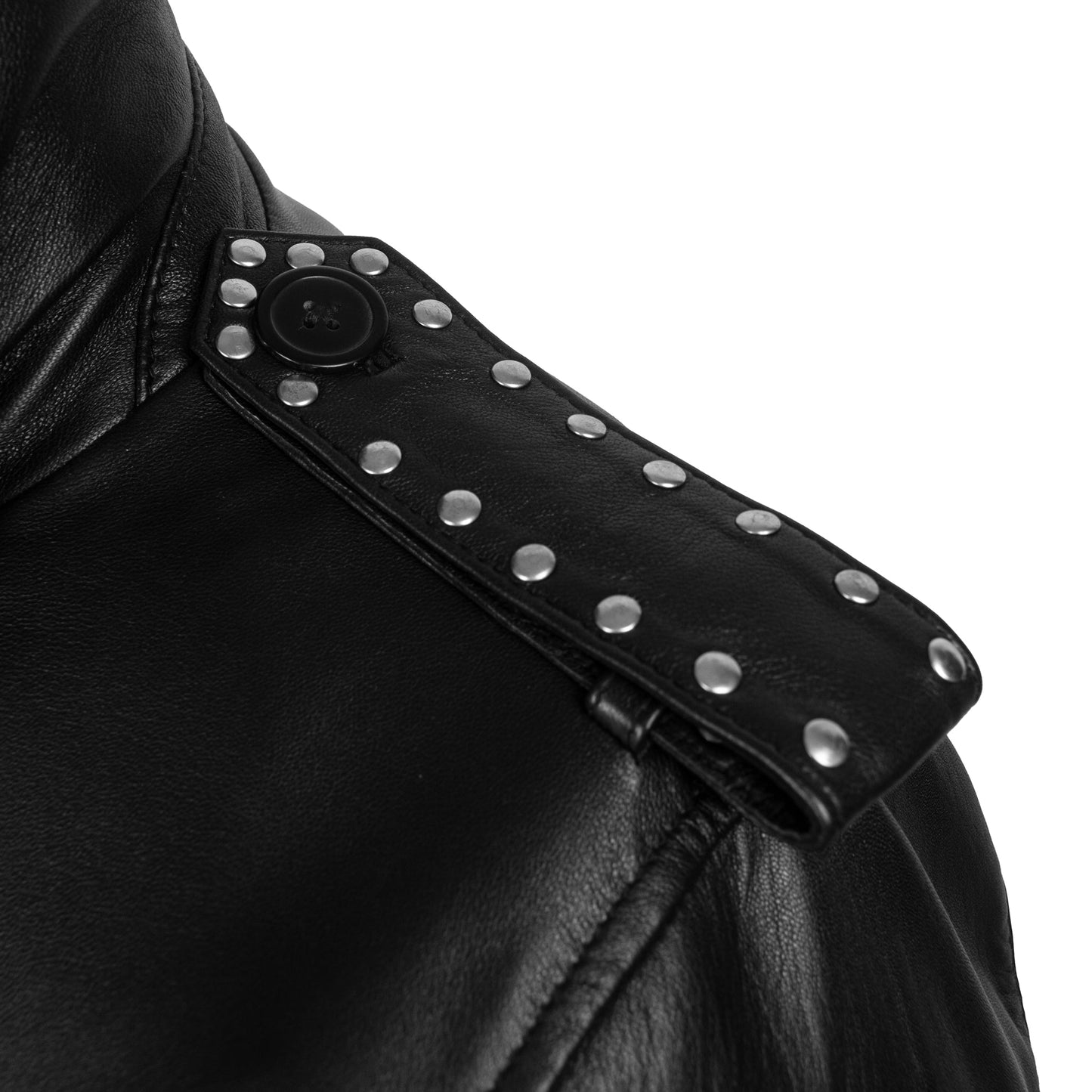 Black Studded Leather Trench Jacket