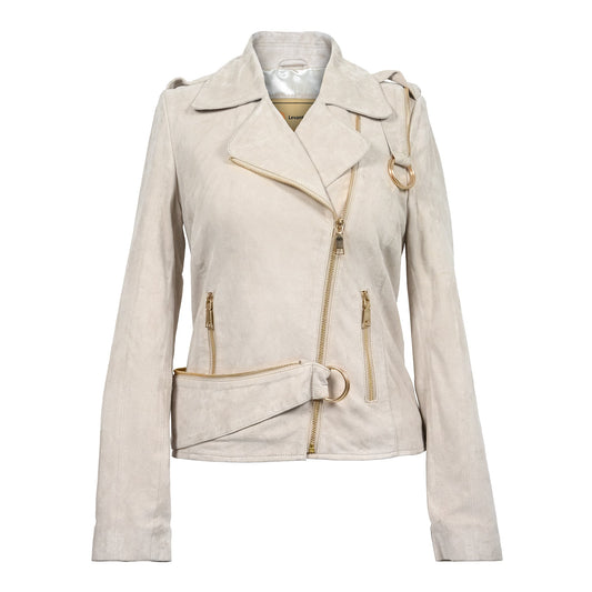 Beige Aura Goat Suede Leather Jacket